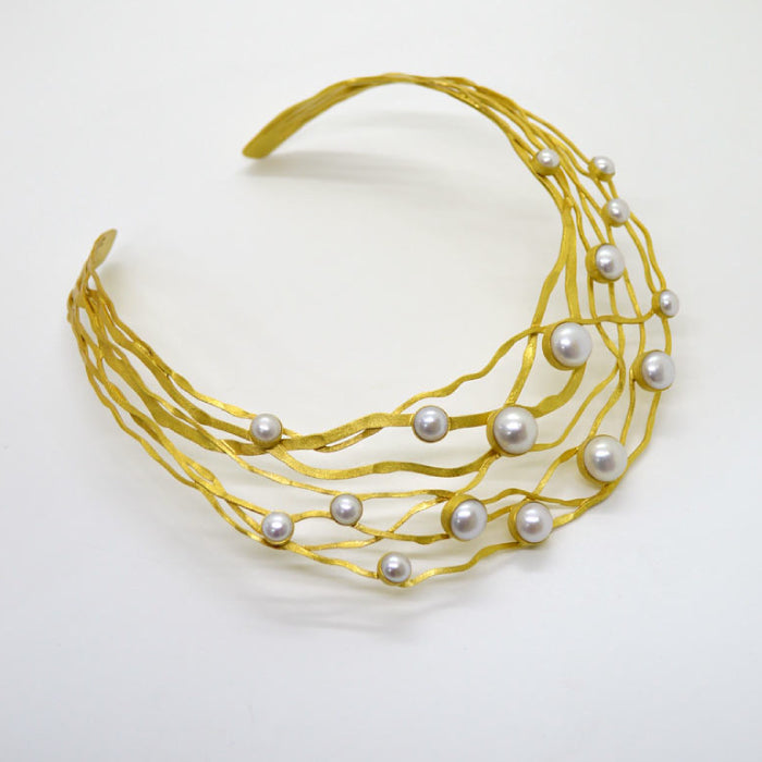 Gargantilla baño en oro con 16 perlas blancas