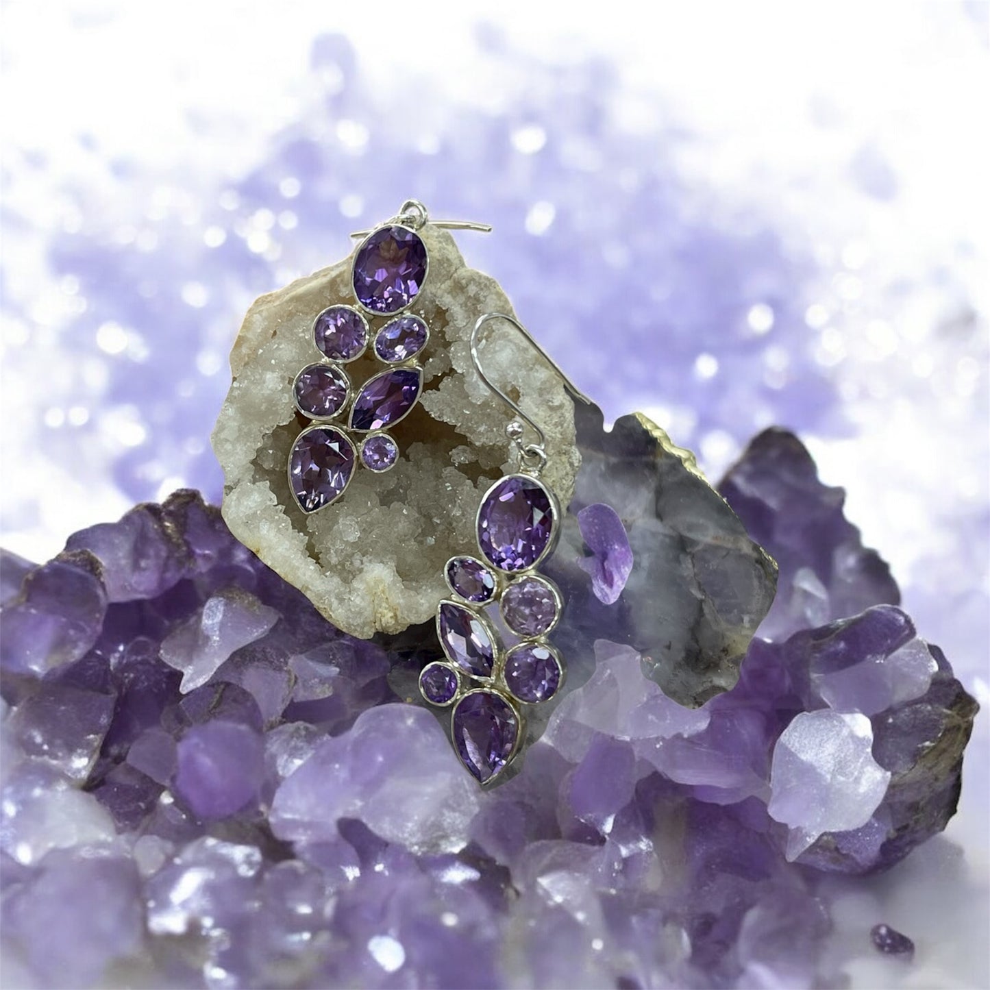 aretes largos amatistas