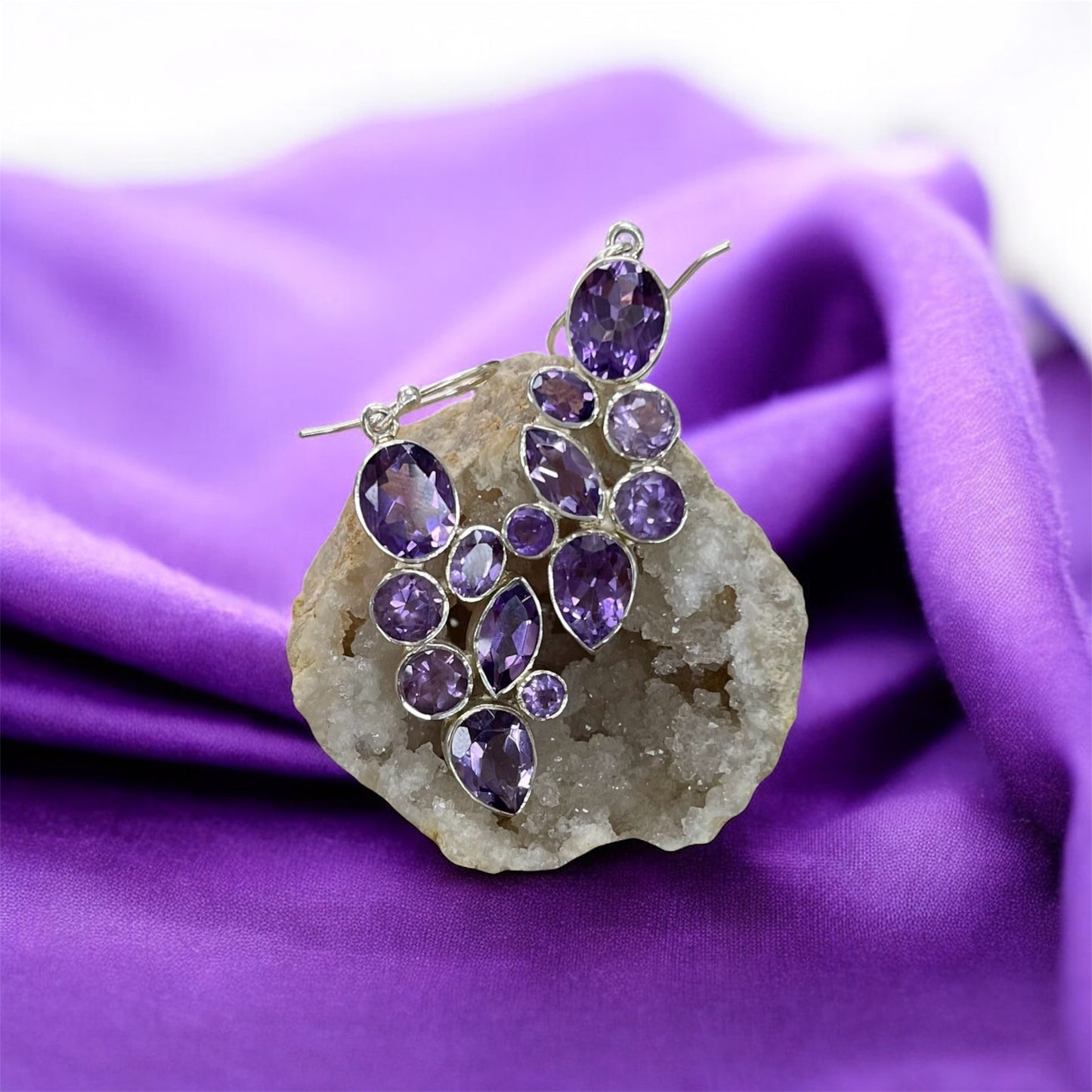 aretes largos amatistas
