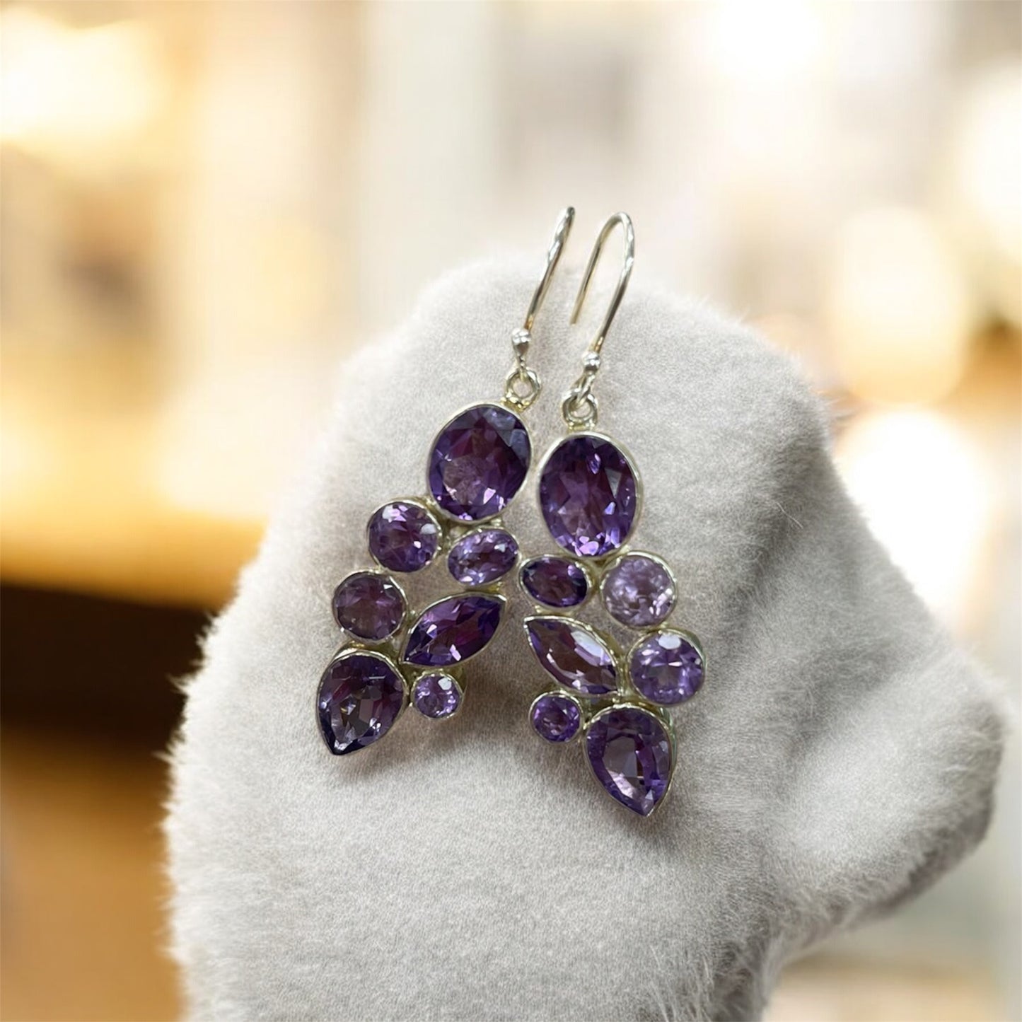 aretes largos amatistas